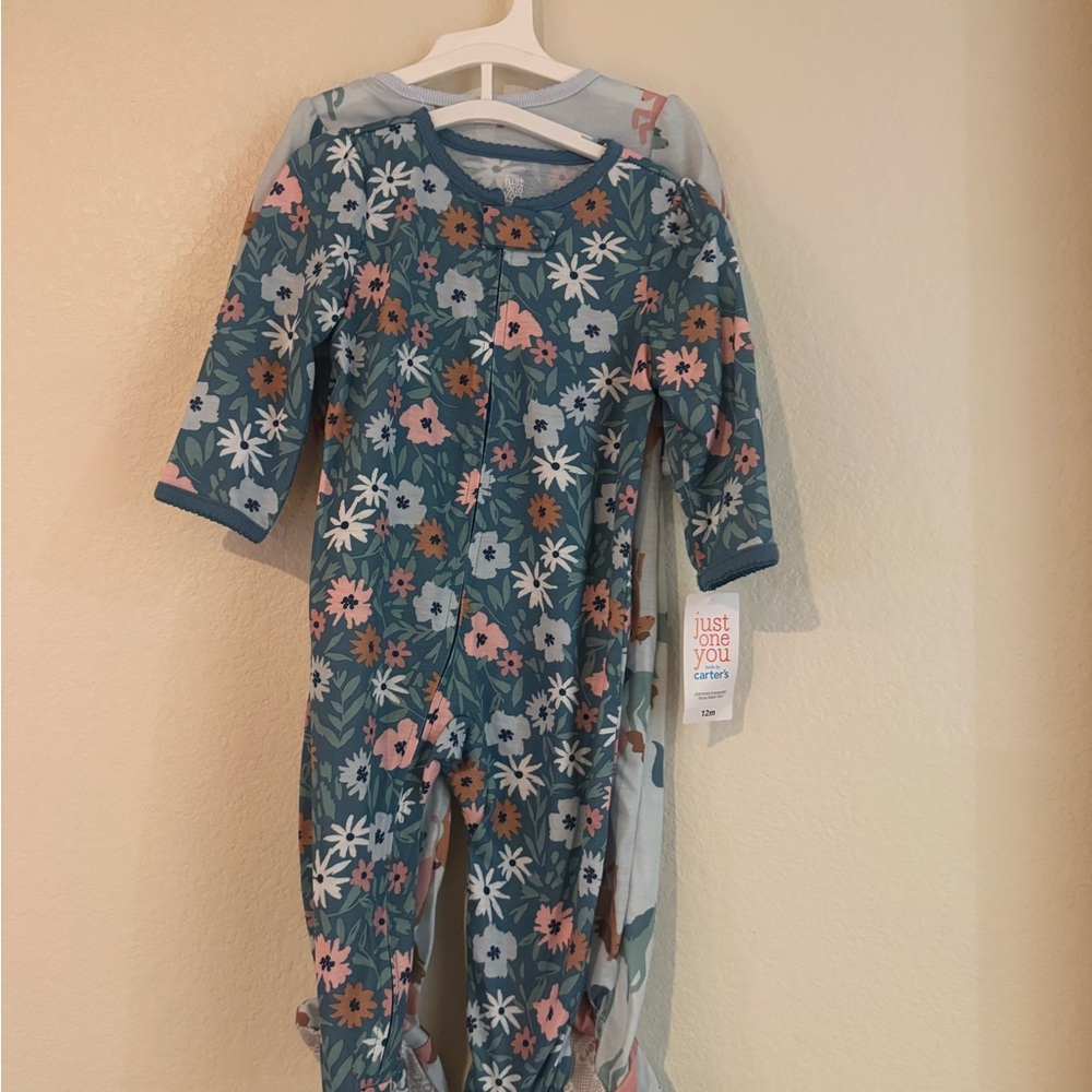 Just One You by Carter's Floral Kids Footies - Blue and Pink
